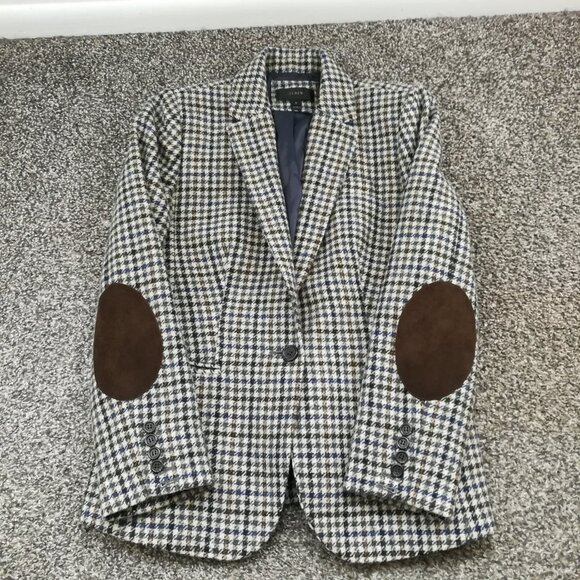 J Crew Campbell Blazer Jacket Moon Tweed Wool Houndstooth Checked Womens Size 8